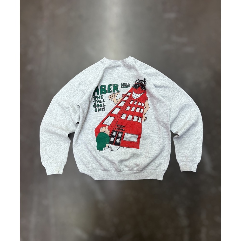 Vintage Aber Hall Funny Graphic Sweatshirt Hanes USA Gray Crewneck Size L